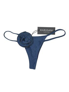 Khassani Summer 2024 Rosette Thong Bikini Bottoms in Blue
